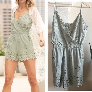 Miss Me Eyelet Woven Sage Western Romper Size M - NWOT